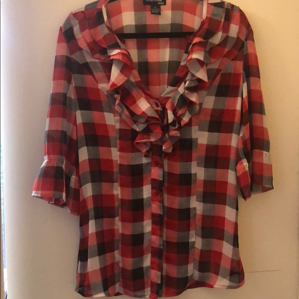 3/4 sleeve Sheer plaid top
